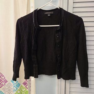 Ann Taylor Wool & Leather Black Cropped Cardigan
